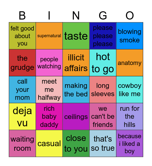 popular songs bingo Card