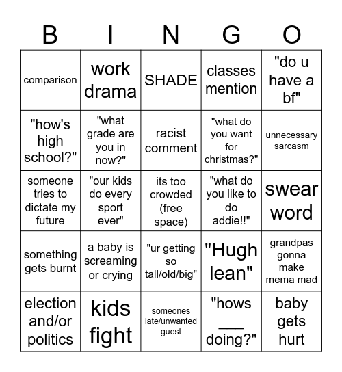thanksgiving bingo!! Bingo Card