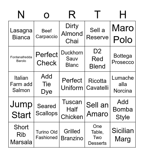 Dinner Bingo Card