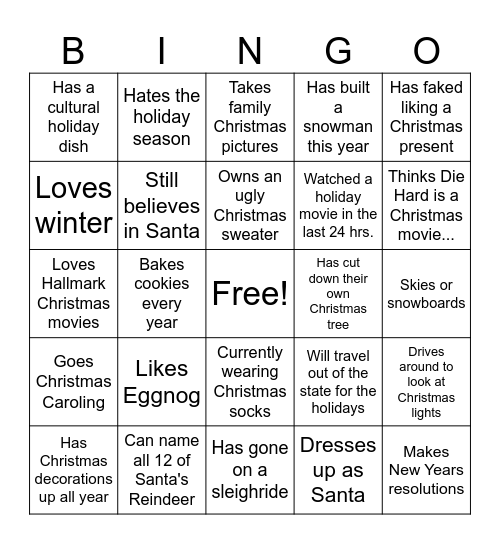 CTC Holiday Party Bingo Card