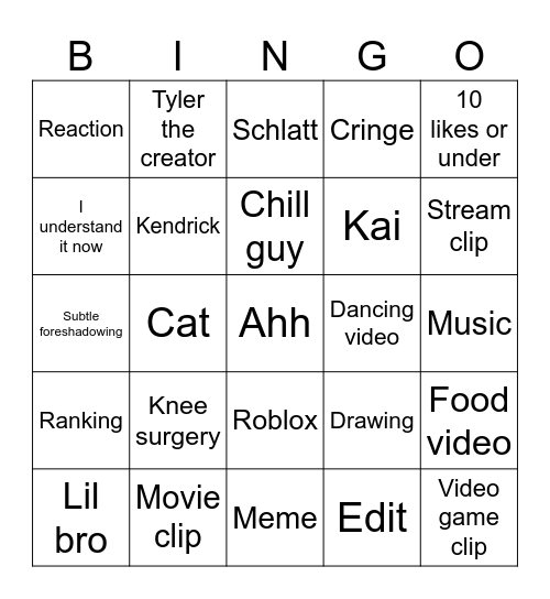 Yt shorts Bingo Card