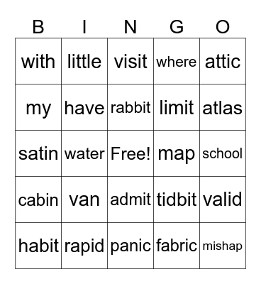 Phonics for Reading Bingo Card