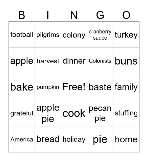 Thanksgiving Bingo Card
