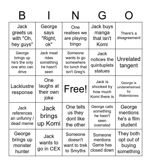 George and Jack bingo Card