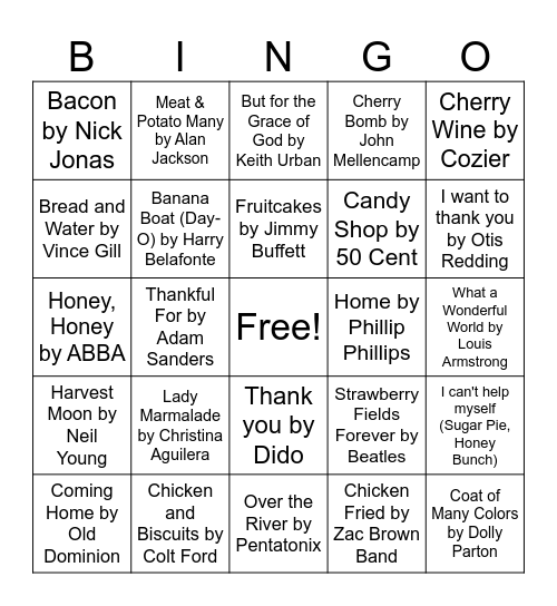 Thanksgiving Music Bingo and 3 Bingo Card