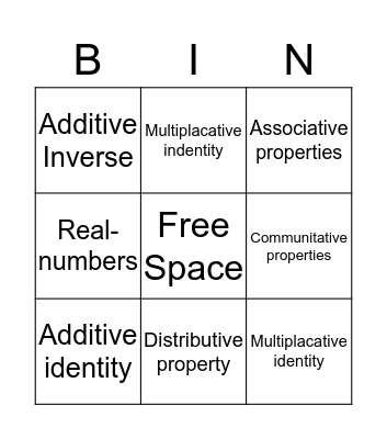 Properties Bingo Card