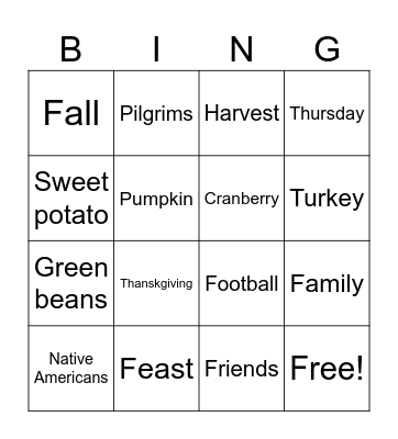 Thanksgiving Bingo Card