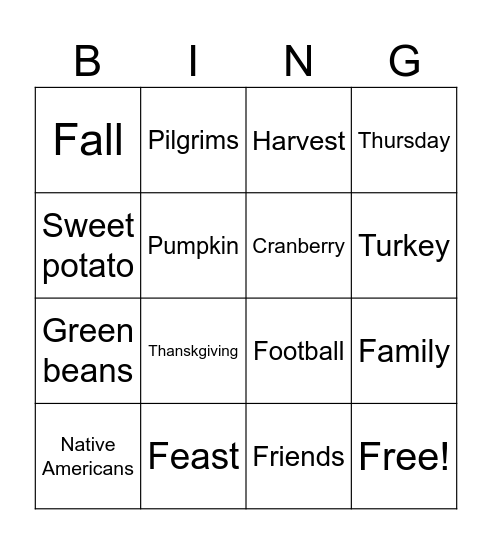 Thanksgiving Bingo Card