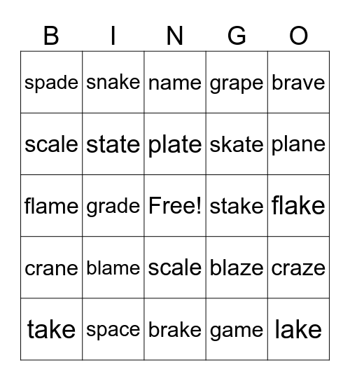 A consonant E Bingo Card