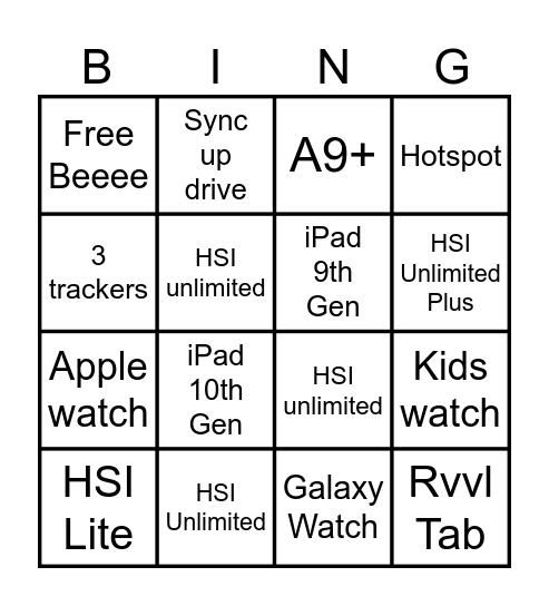 BTS/HSI Bingo Card