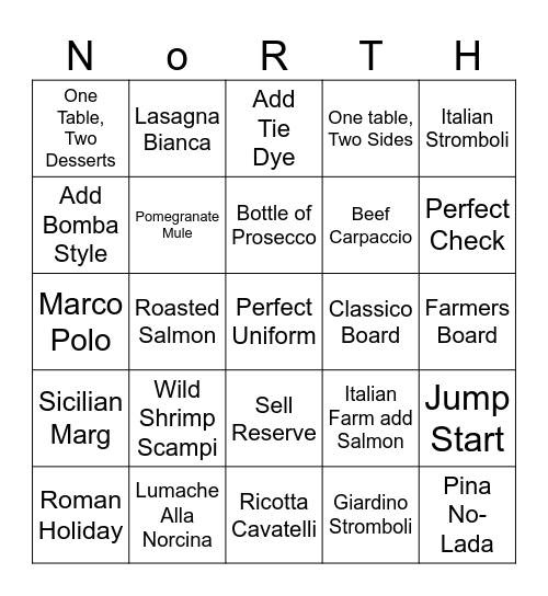 Lunch Bingo Card