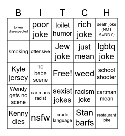 south park funny moments bingo Card