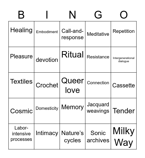 That Feels Good! Labor as Pleasure Bingo Card