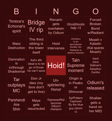 Rhythm of War Bingo Card