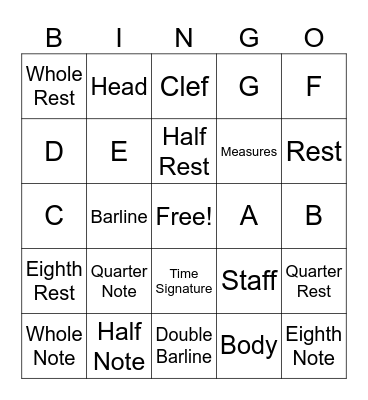 Music Theory Bingo Card