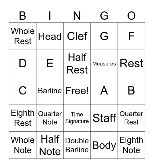 Music Theory Bingo Card