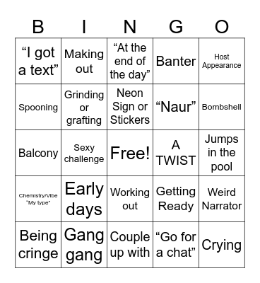 Love Island Australia 1.5 Bingo Card