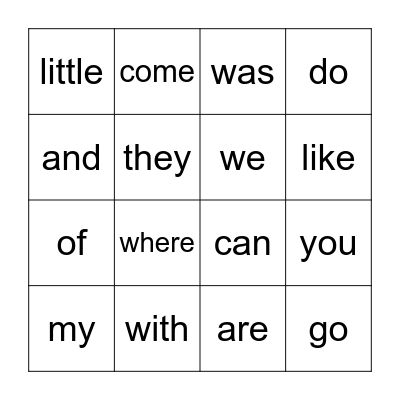 SIGHT WORDS Bingo Card