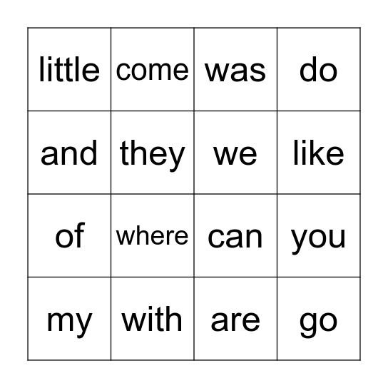 SIGHT WORDS Bingo Card