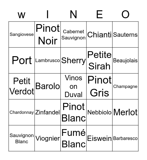 Vinos Wine Bingo! Bingo Card