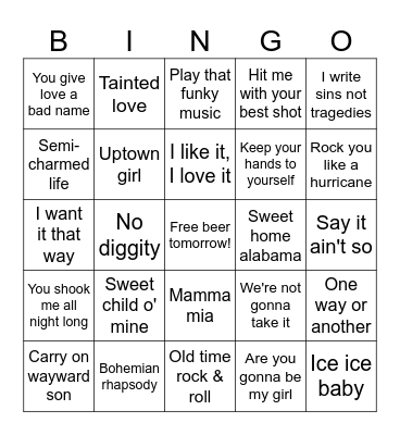 Karaoke Bingo Card