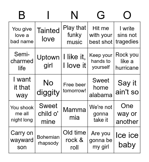 Karaoke Bingo Card