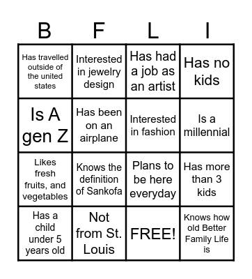 Sankofa Rising Bingo Card
