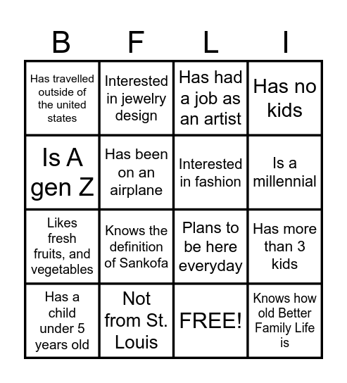 Sankofa Rising Bingo Card