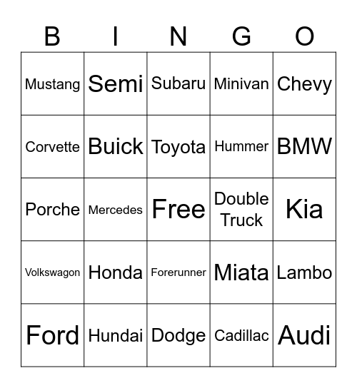 Car Bingo Card