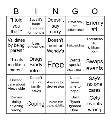 Gabe Bingo Card