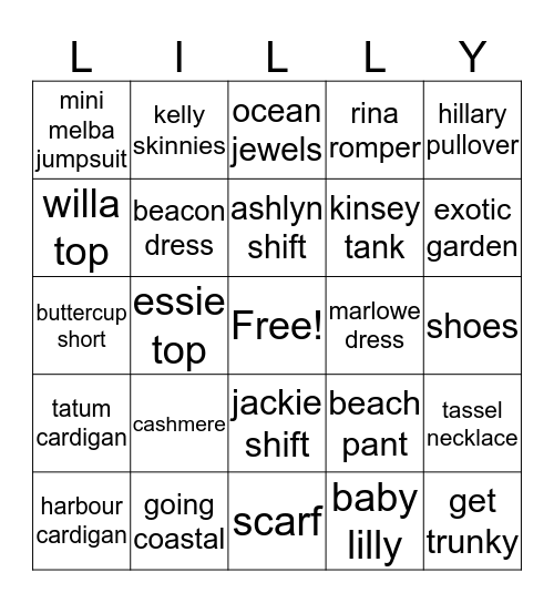 Lilly Bingo! Bingo Card