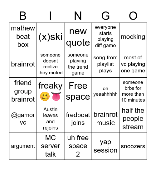 big bug vc Bingo Card