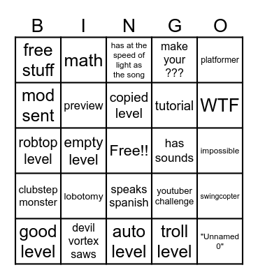 GEOMETRY DASH BINGO Card