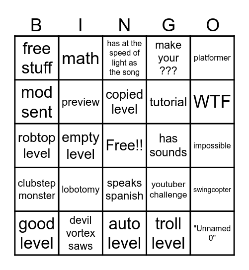 GEOMETRY DASH BINGO Card