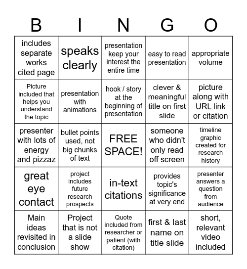 Presentation BINGO! Bingo Card