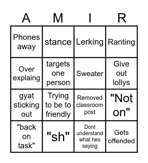 AMIR BINGO Card