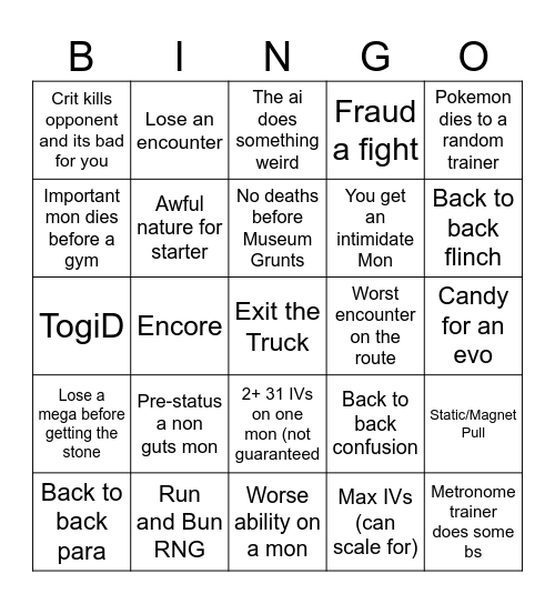 Run and Bun Bingo Board Bingo Card