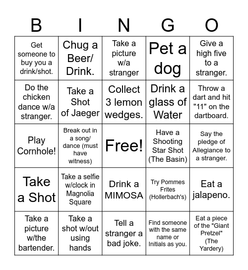 Prison Break: Crystal's 41st B-day BAR Crawl Bingo Card