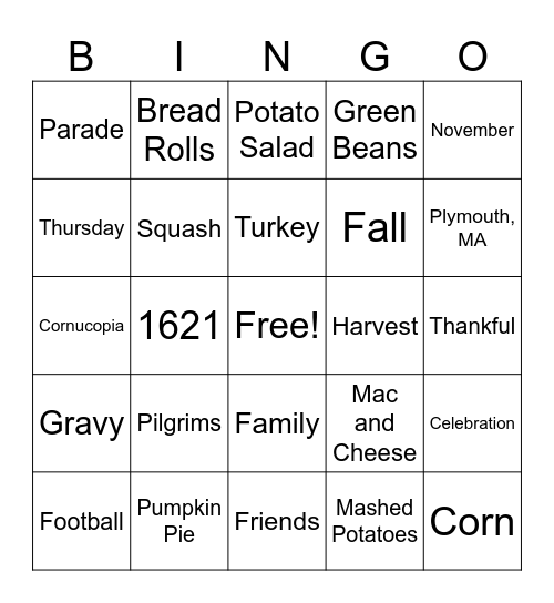 THANKSGIVING! Bingo Card