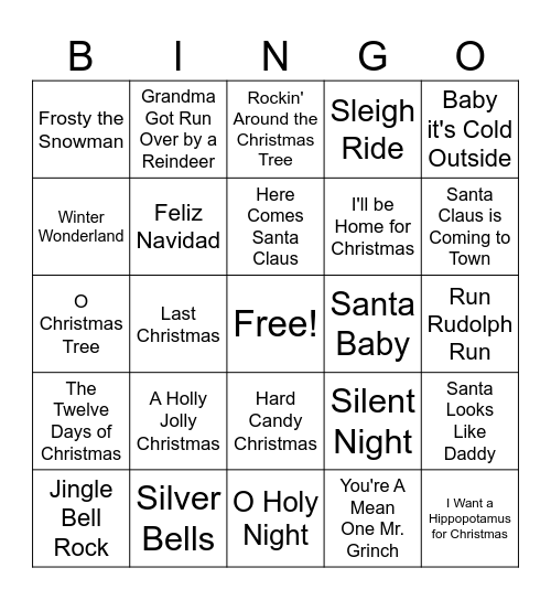 Christmas Songs 1 Bingo Card