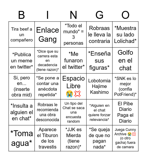 Bingo de DarkraiMola Bingo Card