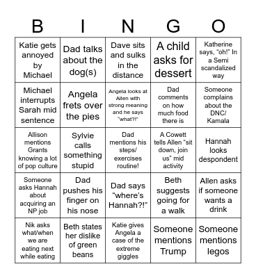 Thanksgiving Cringe Bingo Card