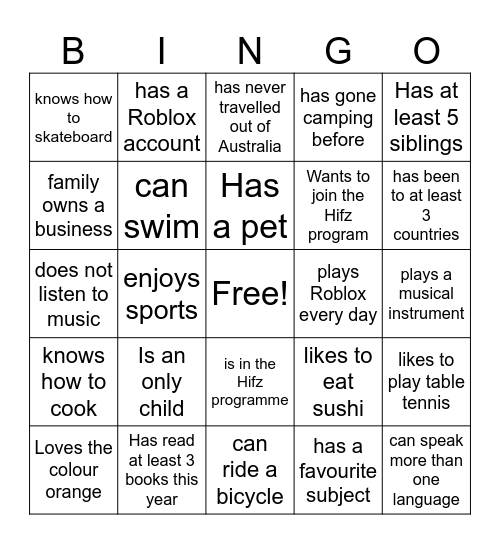 Year 7 English Bingo Card