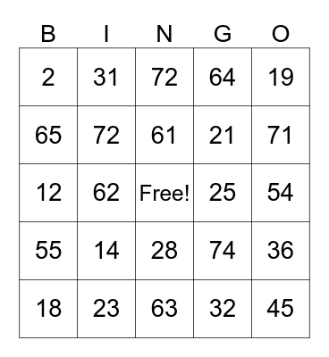 Thanksgiving bingo Card