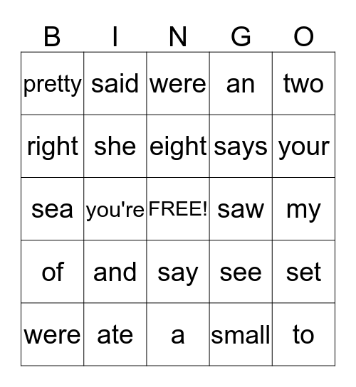 K-2 Sight Words Bingo Card