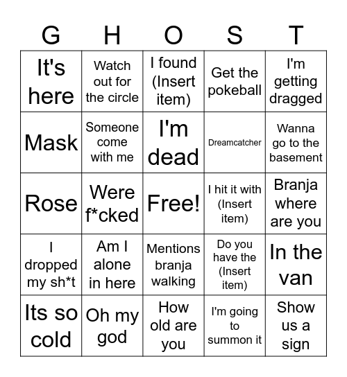 Ghosty Games Bingo Card