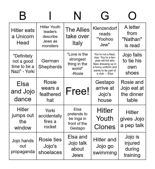 Jojo Rabbit Bingo Card