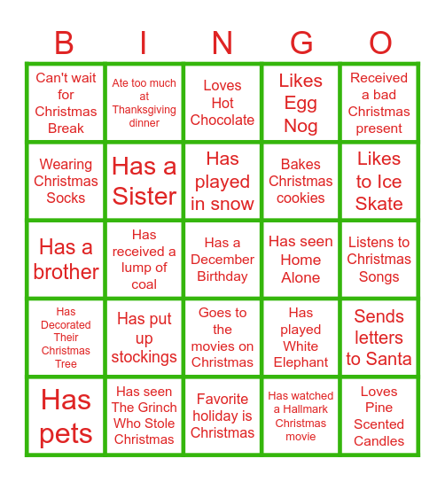 Holiday Icebreaker Bingo Card