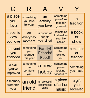 Gratitude Bingo Card