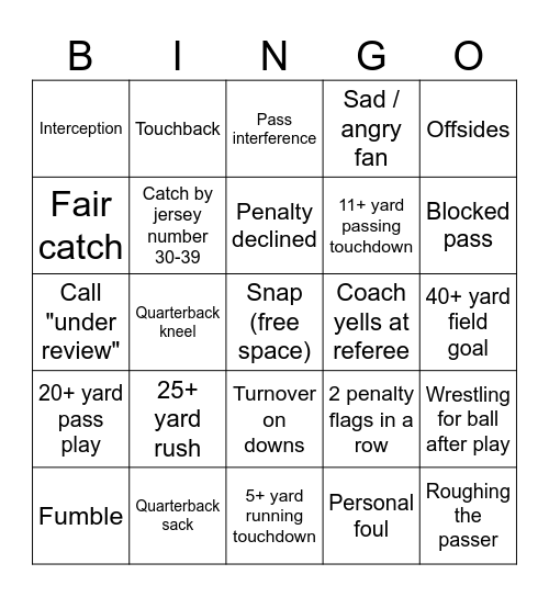 Football Bingo Card